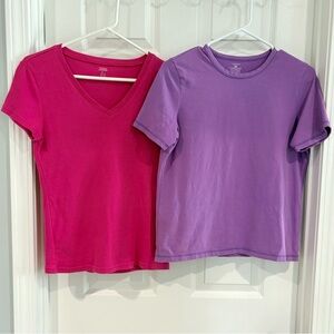 Tommy Hilfiger & Jones Sport Short Sleeve Tee Shirt Set Women M & L Purple Pink